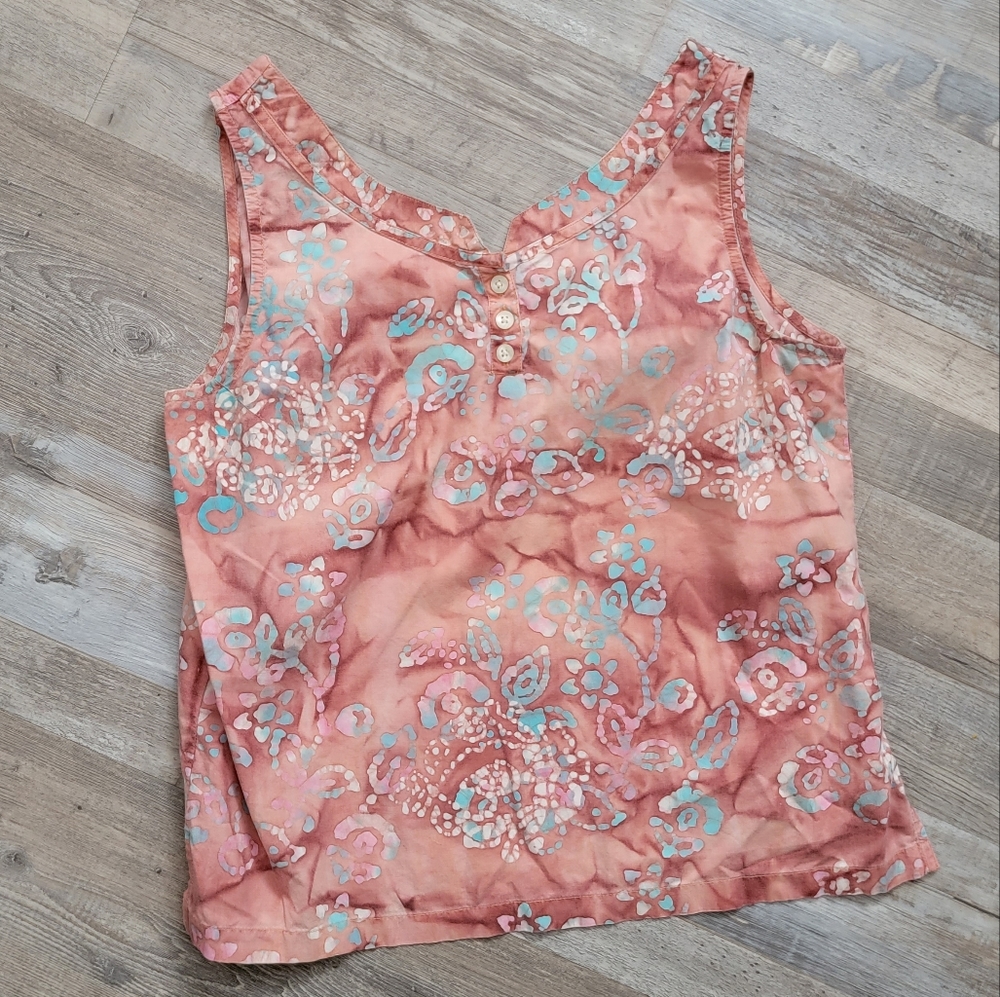 FLYSHACKER Reverse Tie Dye Floral Print Rusty Pink Cotton Tank Size Small